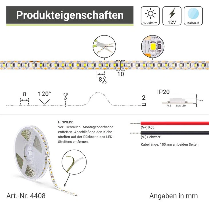 Single cut cold white 12V LED strip 1